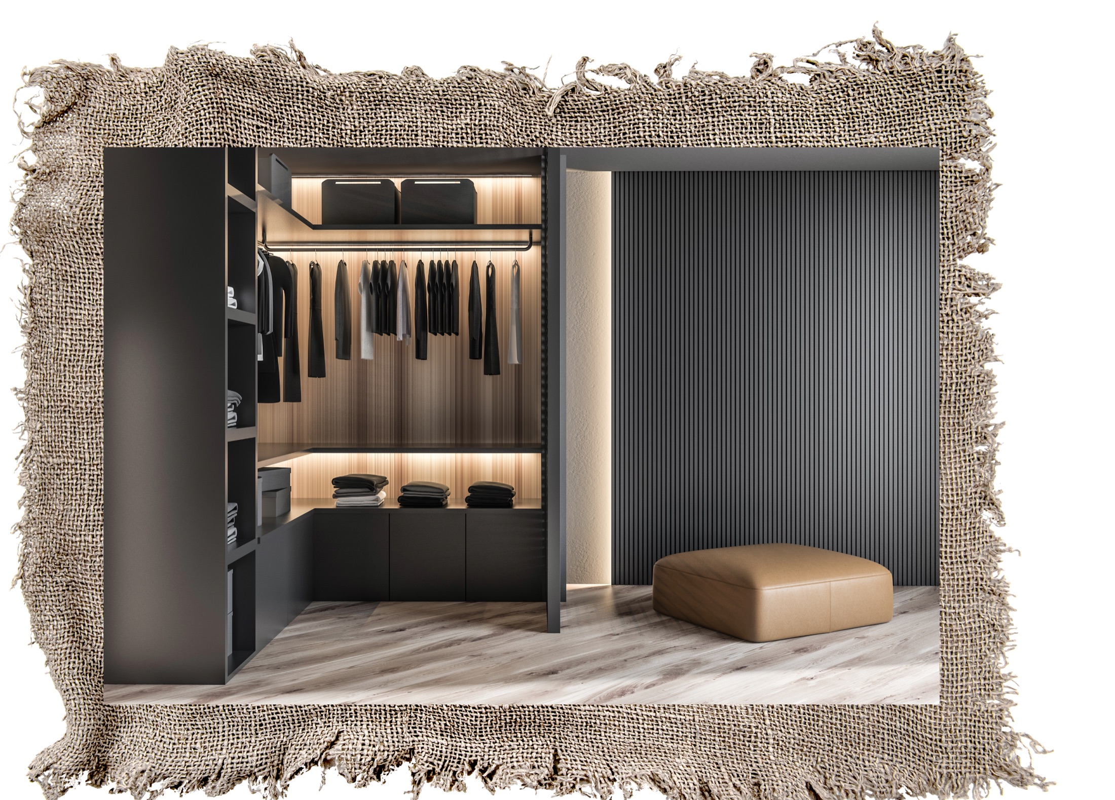 Dressing élégant organisé dans un cadre textile